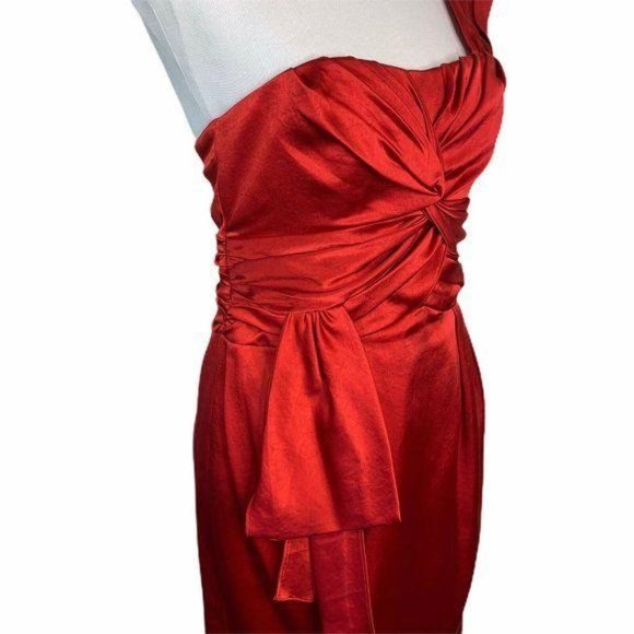 Nanette Lepore Red Satin One Shoulder Ruched Dress - Picture 5 of 12